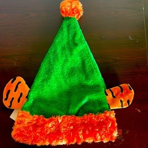 Disney Tigger themed Santa hat. Green and orange with Tiggers ears on the side